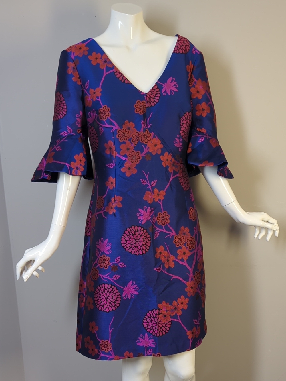 Trina Turk "Petite Sirah" Floral Dress Jacquard 6 Purple Red Floral